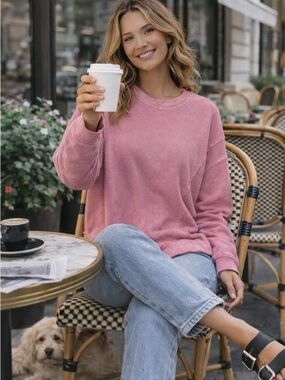 SunnySide by Sundry Waffle Knit Sweatshirt Fuschia Crewneck Pullover Medium NWT